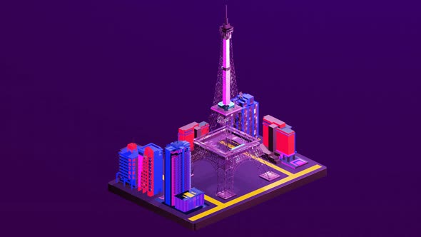 Isometric Eiffel Tower in the middle of the city