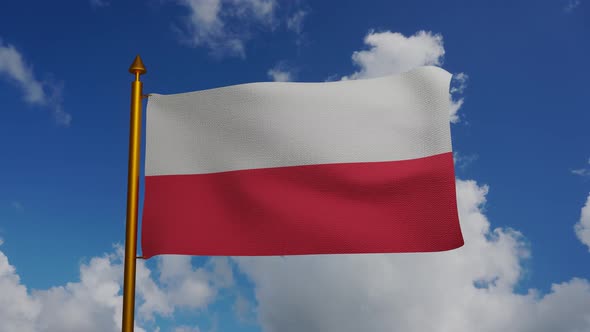 National flag of Poland waving with flagpole and blue sky timelapse