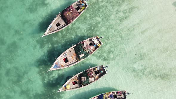 Boats in the Ocean Near the Coast of Zanzibar Tanzania Slow Motion