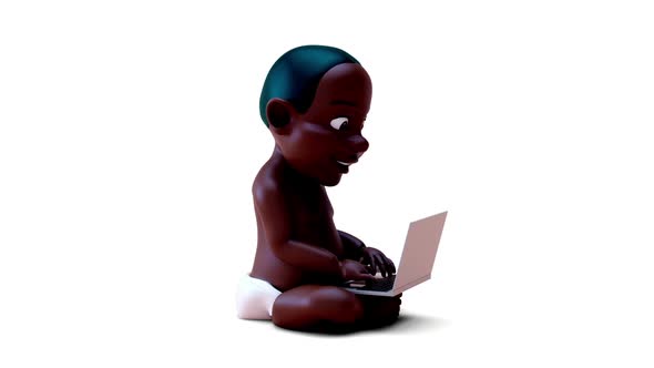 Fun 3D cartoon of a baby coding