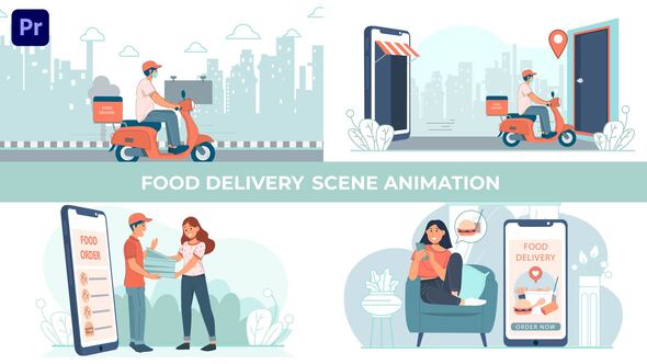 Online Food Delivery Character Animation Scene