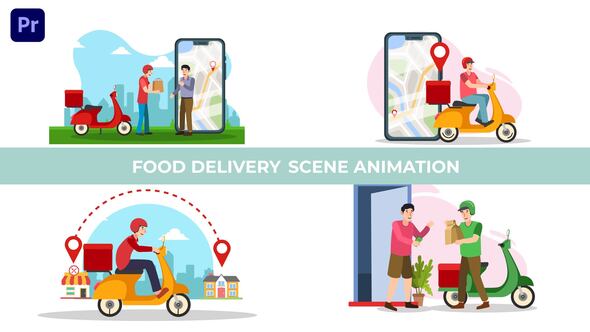 Online Order Food Delivery Character Animation Scene