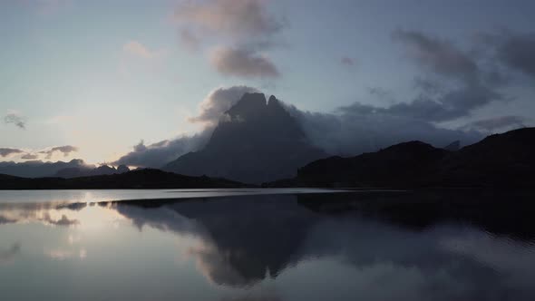 View of the Movement of Clouds in Timelapse Over the Picturesque Mountain Peak in the Pyrenees in