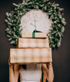 gift boxes celebration christmas background clock wreath - PhotoDune Item for Sale