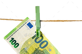 ite background. Euro money on rope isolated on white background. Money laundering concept