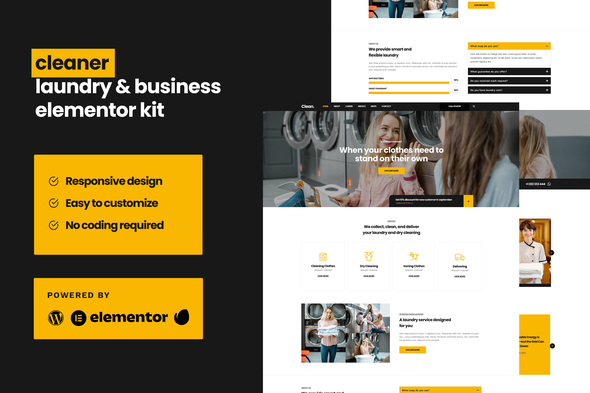 Cleaner – Laundry Business Elementor Template Kit – 0 Sold!