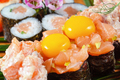Sushi and rolls with red fish and raw quail eggs - PhotoDune Item for Sale