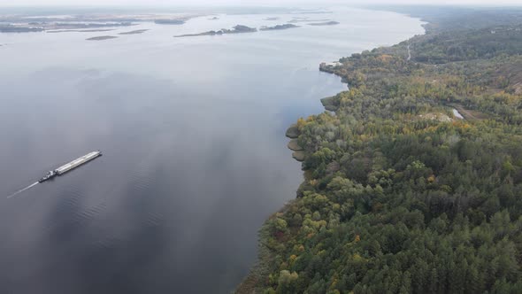 Beautiful Aerial View of the River Dnipro. Ukraine, Slow Motion