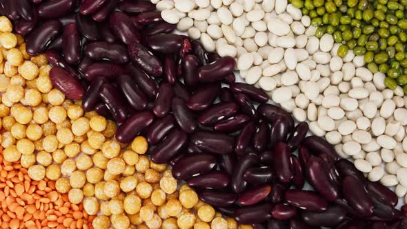 Closeup of Rotating Stripes of White and Red Beans with Chickpeas Mung and Lentils