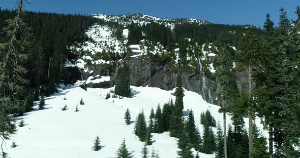 Snowy Mountain Waterfalls Aerial