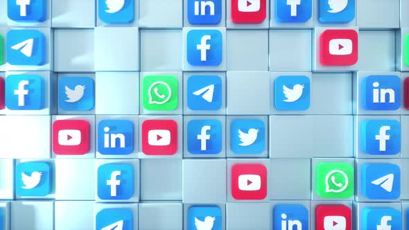 3 D Social Media Icons Flowing Loop