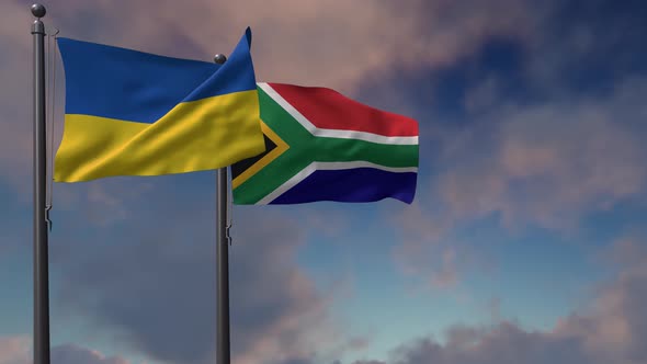 South Africa Flag Waving Along With The National Flag Of The Ukraine  4K