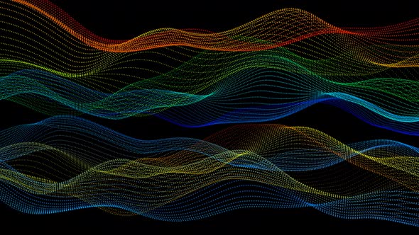 New Colorful Digital Particle Line Wave Motion On Black Background Vd6