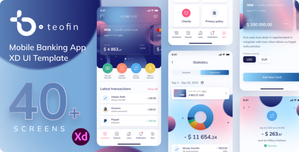 Teofin - Mobile Banking App XD UI Template