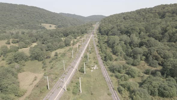 Aerial view of empty Railway lines in Samtskhe-Javakheti region of Georgia.