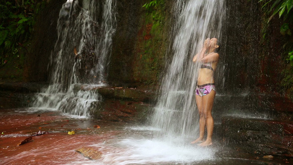 Taking A Shower In Waterfall 