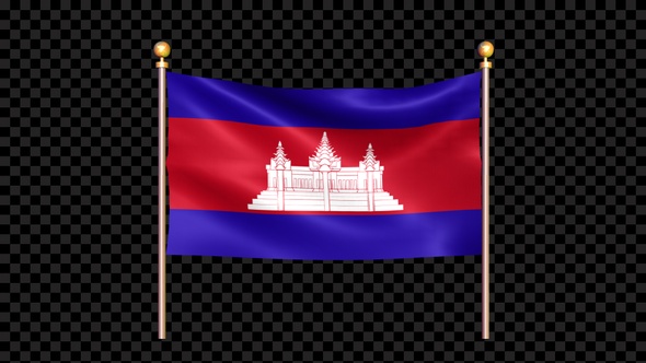 Flag Of Cambodia Waving In Double Pole Looped