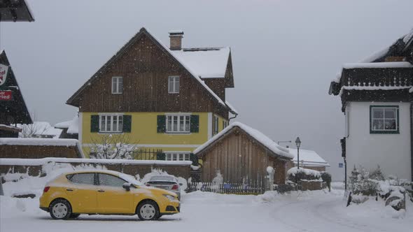 Cars and houses on winter time