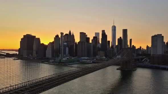 Brooklyn Bridge Manhattan Sunset Beautiful Cityscape Over East River at New York US
