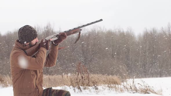 Young Hunter Pointed His Weapon at the Bird.