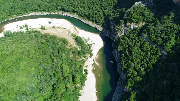 The gorges of the Ardeche in France seen from the sky