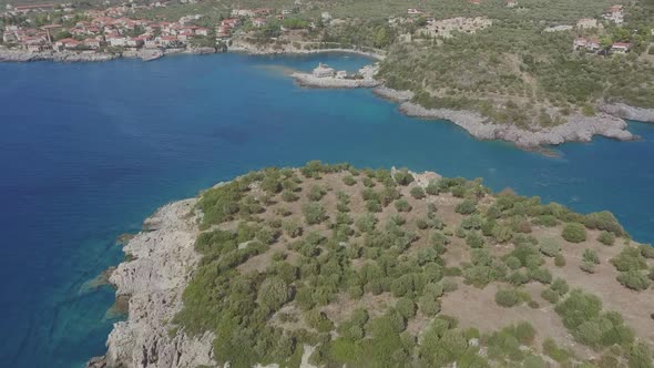 Aerial view on Kardamyli coastline, Greece. Tourism in Europe