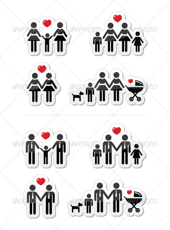 Gay, Lesbian Couples and Family Icons Set