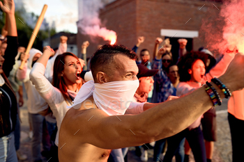 sting with crowd of people on public demonstrations.