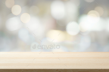 ver blur  bokeh light background, wooden table, shelf and blurred kitchen restaurant for food, product display mockup, template
