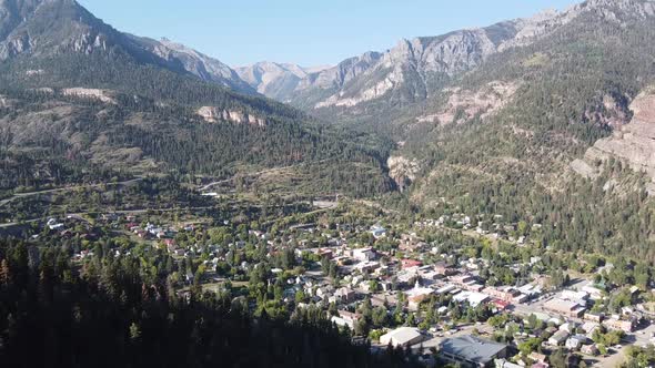 Aerial Over Mountain Town of Ouray in Colorado