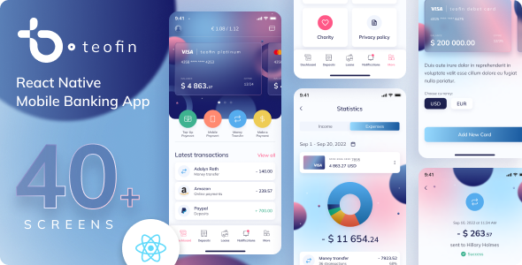 Teofin - Mobile Banking App React Native Expo Template