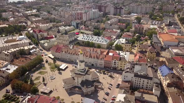 Aerial View of Historic Center in IvanoFrankivsk City Ukraine