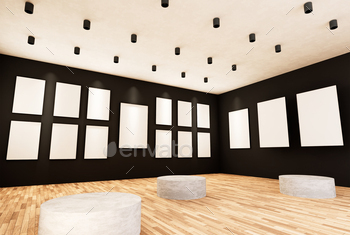 Empty room interior with white canvas in the gallery.