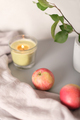 autumn aesthetic still life with apples and glowing candle. fall evening mood.  - PhotoDune Item for Sale