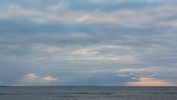 Timelapse Sky In Cloudy Weather At Sunset, In Winter During A Storm, Fast Clouds, River