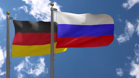 Germany Flag Vs Russia On Flagpole