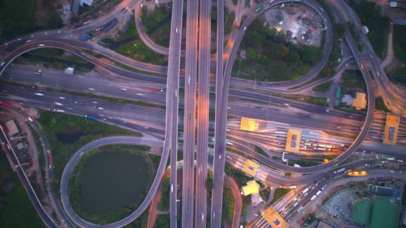 4K : Hyperlapse drone shot over highway multi-level junction road.