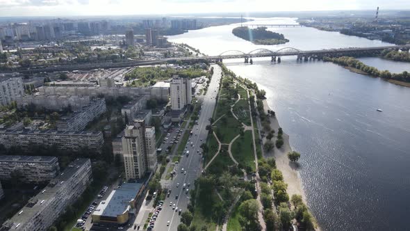 Dnipro River Near Kyiv City, Ukraine Aerial View. Dnieper, Kiev