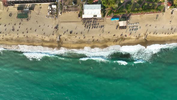 Beach infrastructure aerial view 4 k Alanya Turkey