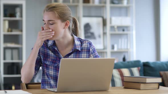 Sick Creative Woman Coughing at Work in Office, Cough