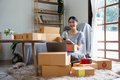 Portrait of young asian woman online working at home. Success business people employee, freelance - PhotoDune Item for Sale