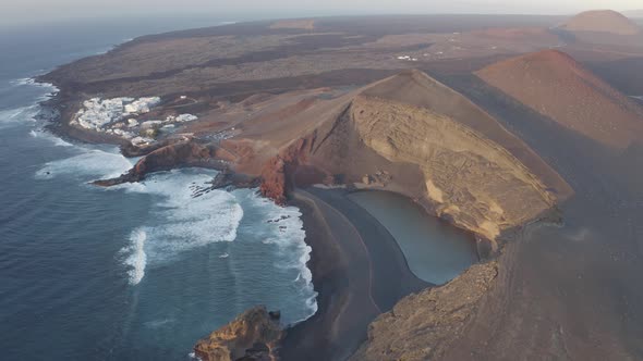 Aerial view of El Lago Verde, Yaiza, Lanzarote, Canary Islands, Spain.