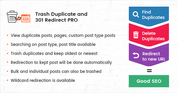 Trash Duplicate and 301 Redirect PRO for WordPress