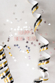 Happy New Year's text  background with silver stars confetti  and golden white streamers. - PhotoDune Item for Sale