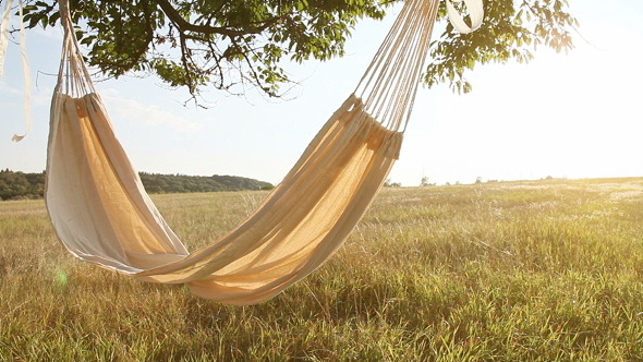 Hammock Swinging On The Wind At Sunset