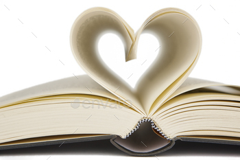 Open book with heart shaped pages. Love for reading