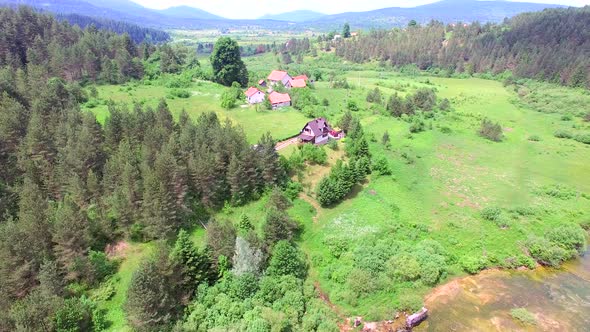 Aerial view of Jesenica river and surrounding in Croatian region Lika.