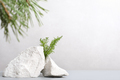 minimal stone podium for product presentation with pine branch and green grass.  - PhotoDune Item for Sale