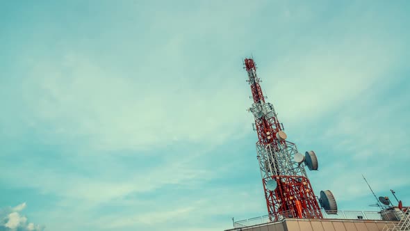 Time Lapse of Telecommunication Tower Against Sky and Clouds in Background