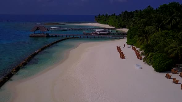 Aerial sky of marine coast beach by water and sand background